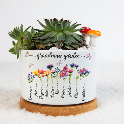 Custom Grandma's Garden Plant Pot Birth Month Flower Plant Pot