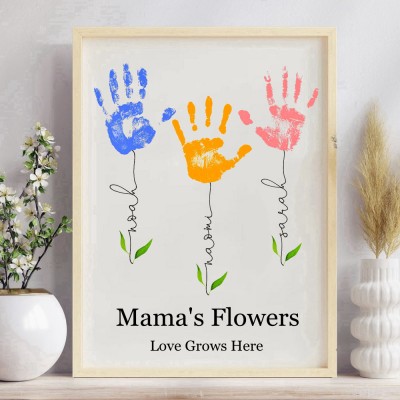 Personalized Flower DIY Handprint Art Frame Gift for Mom Grandma