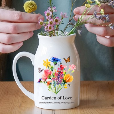 Custom Grandma's Garden Vase With Grandkids Names Birth Month Flower Vase