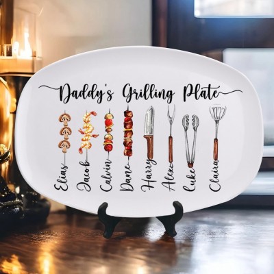 Personalized Daddy's Grilling Plate with Kids Names Father's Day Gift