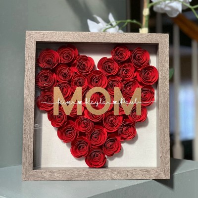 Mom Heart Shaped Monogram Flower Shadow Box Gift For Mothers