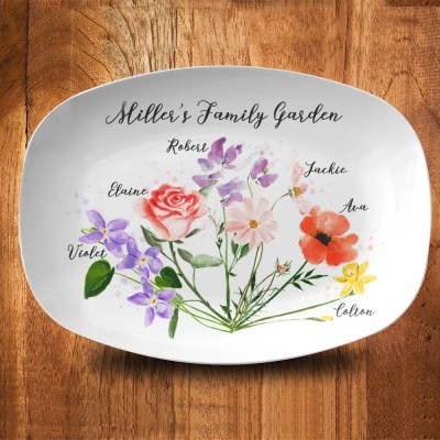 Custom Grandma's Garden Plate With Grandkids Names Birth Month Flower Platter