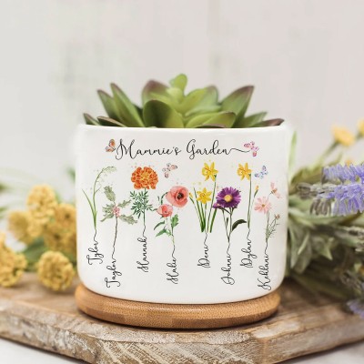 Custom Mom's Garden Plant Pot Birth Month Flower Plant Pot